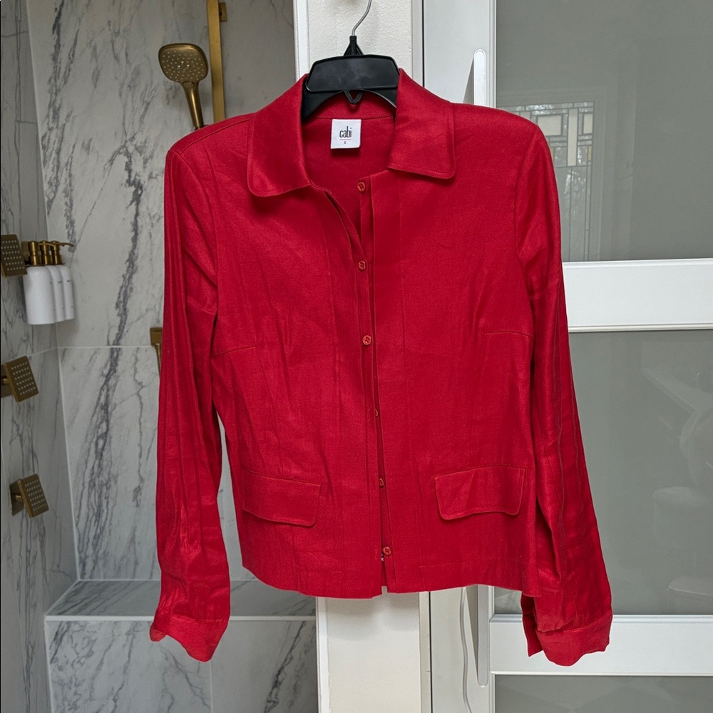 CAbi Vibrant Red Button-Front Blazer Jacket